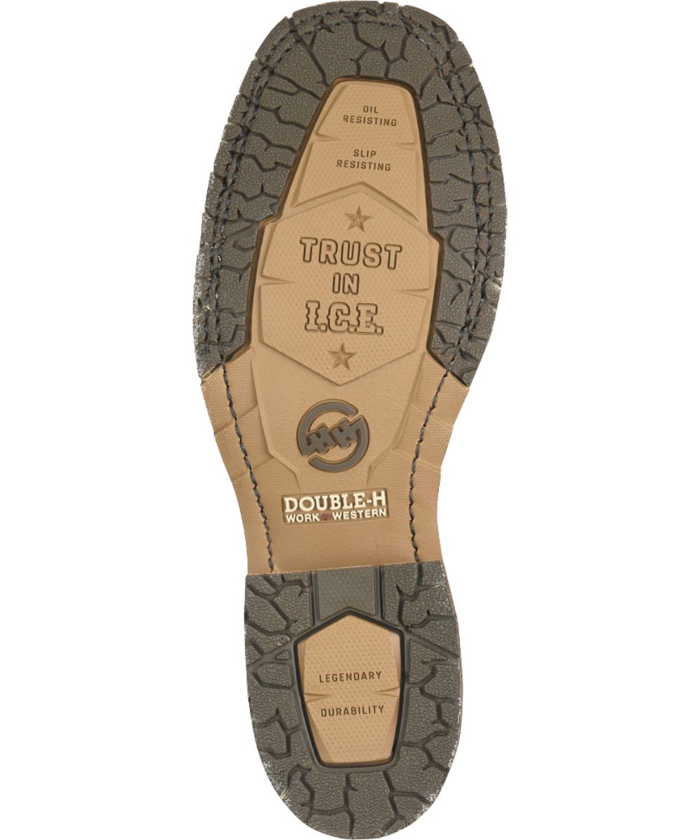 Sole view featuring the oil and slip resisting i.c.e. outsole with electrical hazard rating