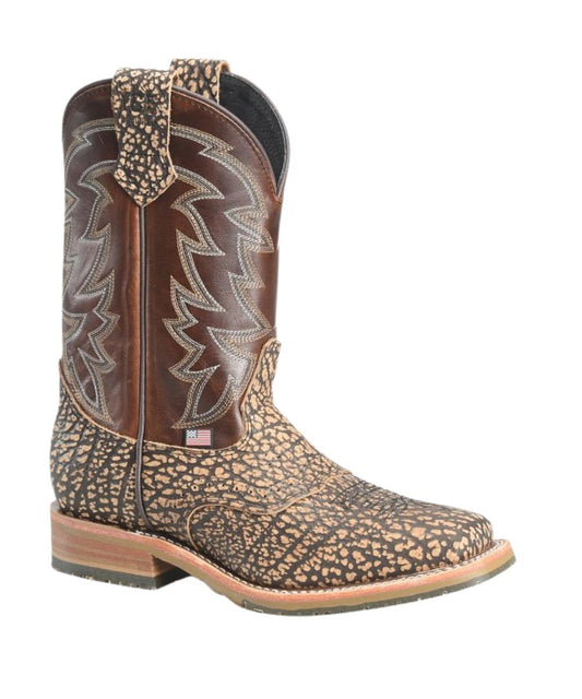 Right angled view of the men's 11" Double H Becknell Roper Boot featuring the almond bison leather vamp and chocolate leather quarter