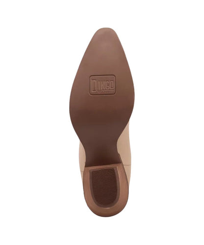 Top-down view of a shoe sole showing a pointed toe, tan outsole with a recessed 'DINGO' logo, and a beige heel section on a white background.