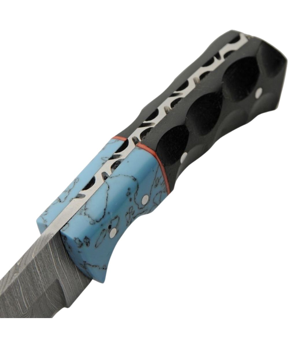 Side view of the turquoise resin and black micarta handle