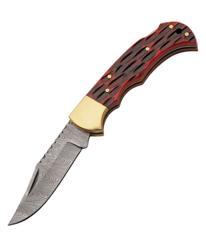 Open view of the damascus steel blade folding knife