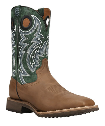 Men's 11" Leather Cowboy Boot Featuring A Tan Vamp And Green Shaft