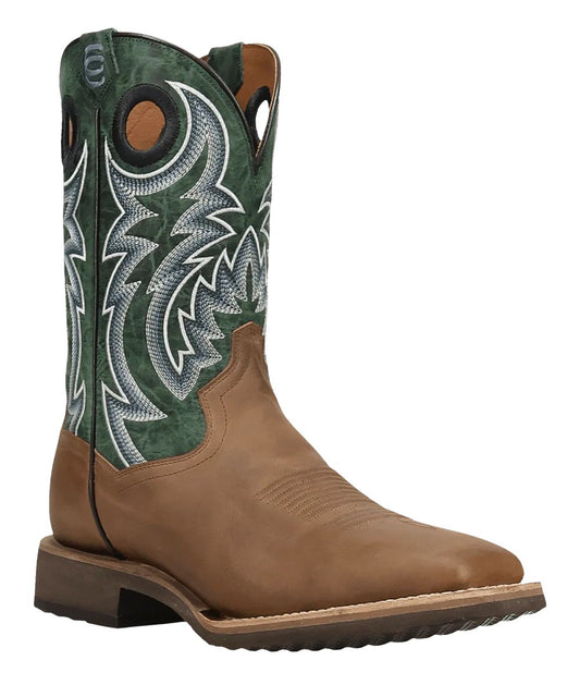 Men's 11" Leather Cowboy Boot Featuring A Tan Vamp And Green Shaft