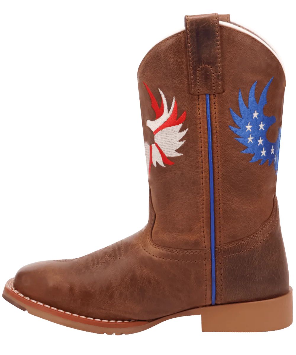 Kid's 9" Tan Leather Boot Featuring Blue Piping
