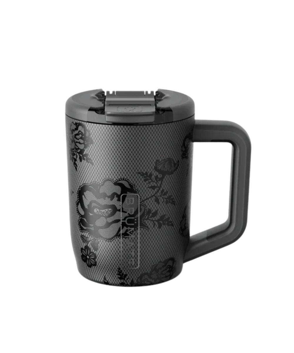 Brumate 15 oz Black Lace Muv Mug featuring the floral print