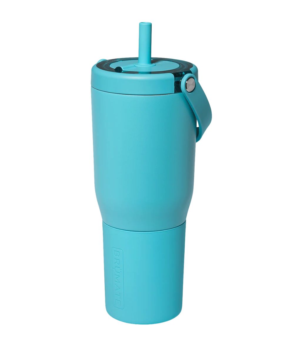 35 Oz. Curacao Blue Tumbler With Silicone/Metal Straw Lid And A Swing Carry Handle