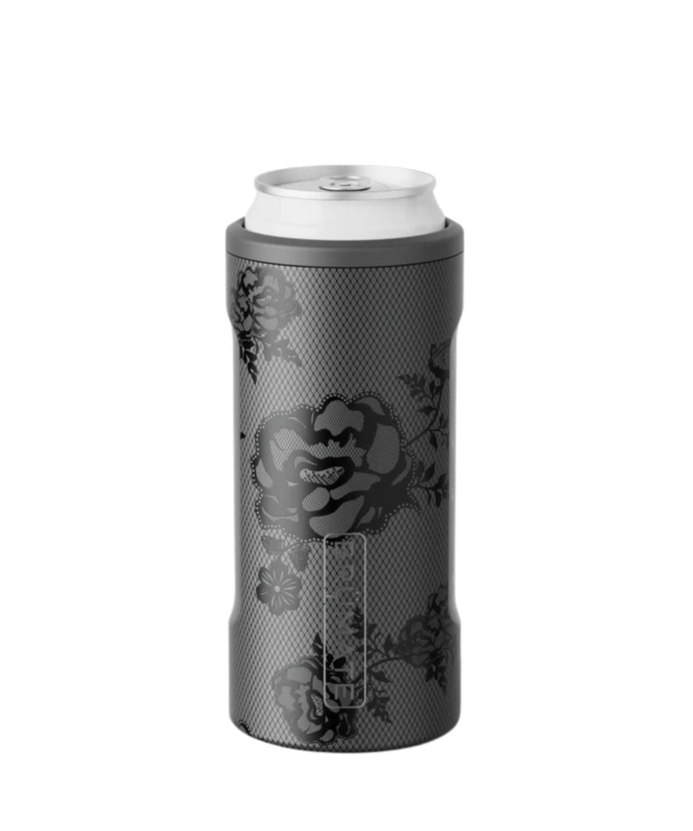 Brumate Hopsulator Slim in Black Lace for 12 oz slim cans featuring the floral print