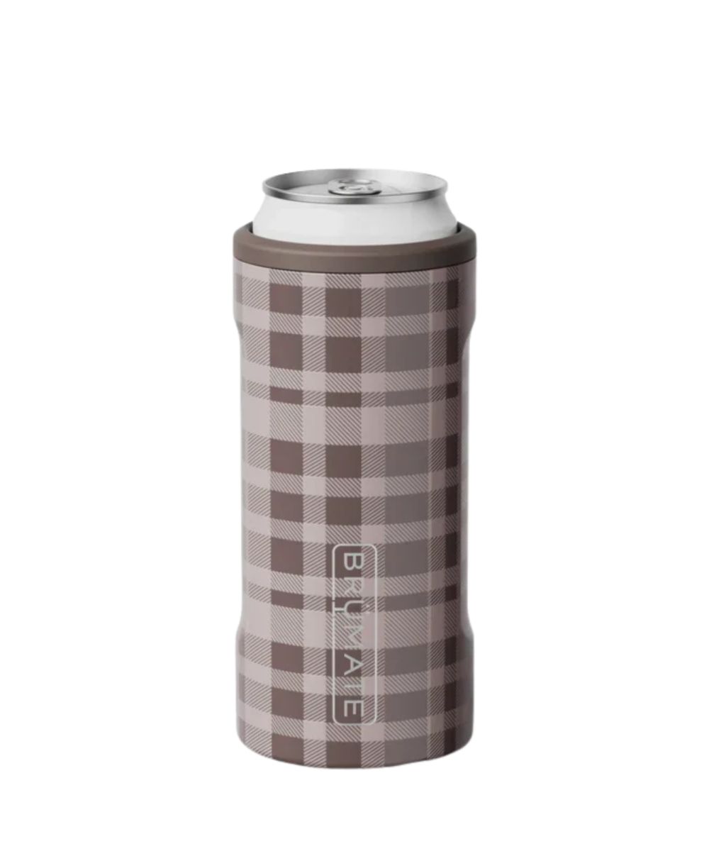 Brumate pecan plaid 12oz hopsulator slim can cooler