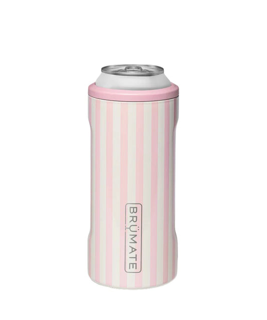 Side view of the 12 oz strawberries & cream hopsulator slim can cooler