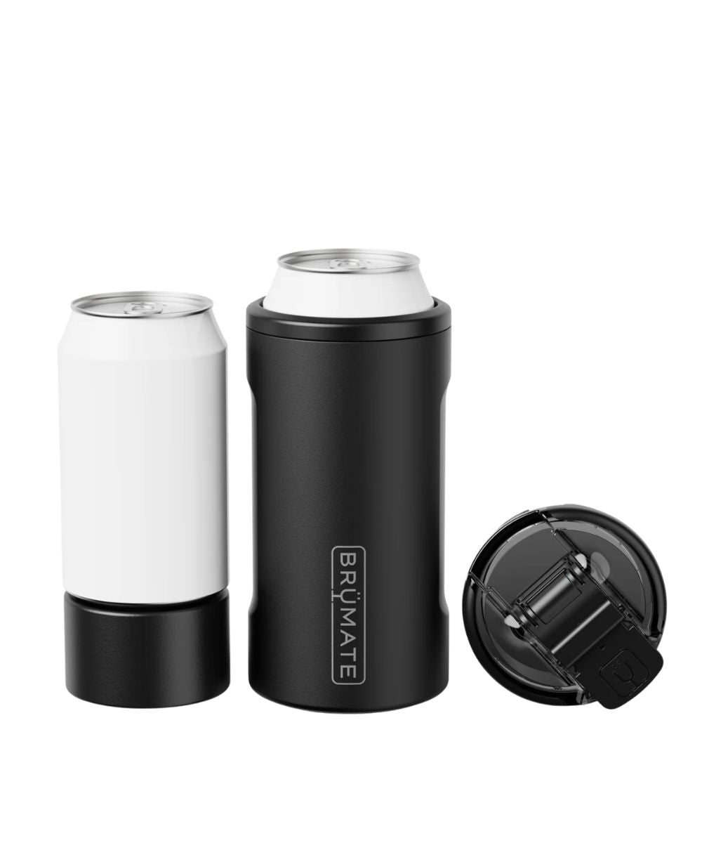 Side view of the matte black hopsulator trio can cooler/tumbler