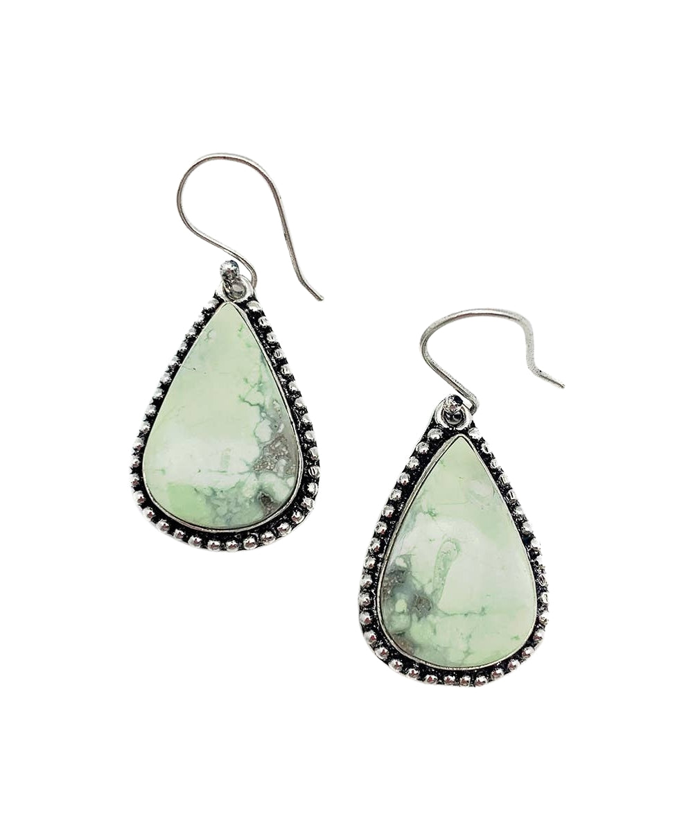 Anju Handcrafted Semiprecious Lemon Chrysoprase Stone Earrings on white background