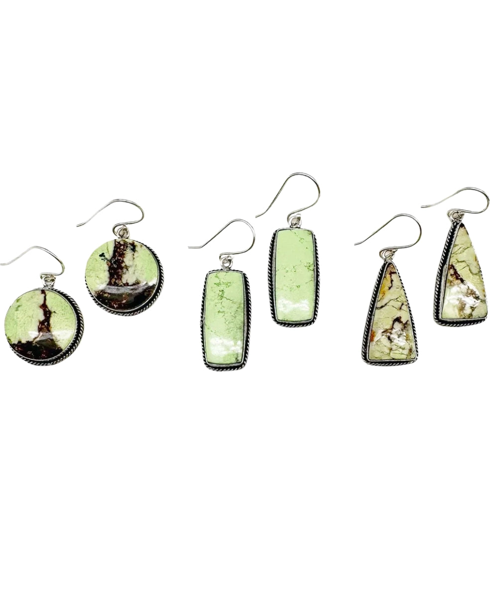 Anju Handcrafted Semiprecious Lemon Chrysoprase Stone Earrings On white background
