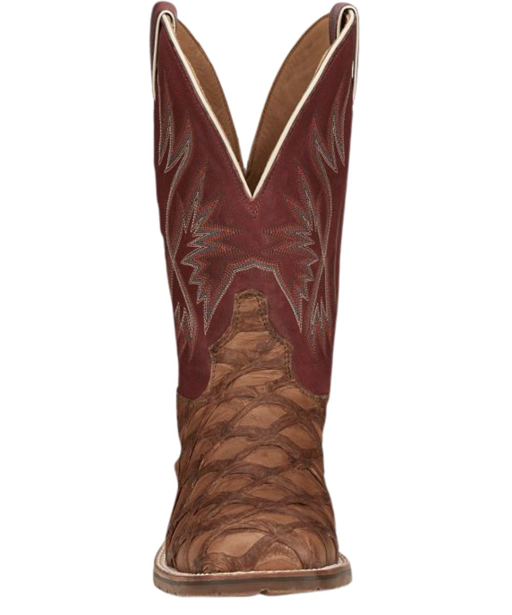Front view of men's exotic western boot with square toe