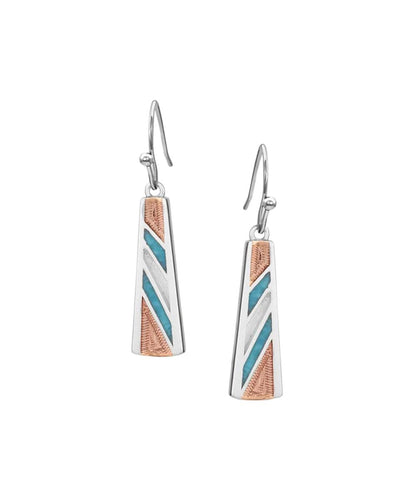 Women's Silver Tone Dangle Earrings Featuring Rose Gold And Crafted Turquoise Accents