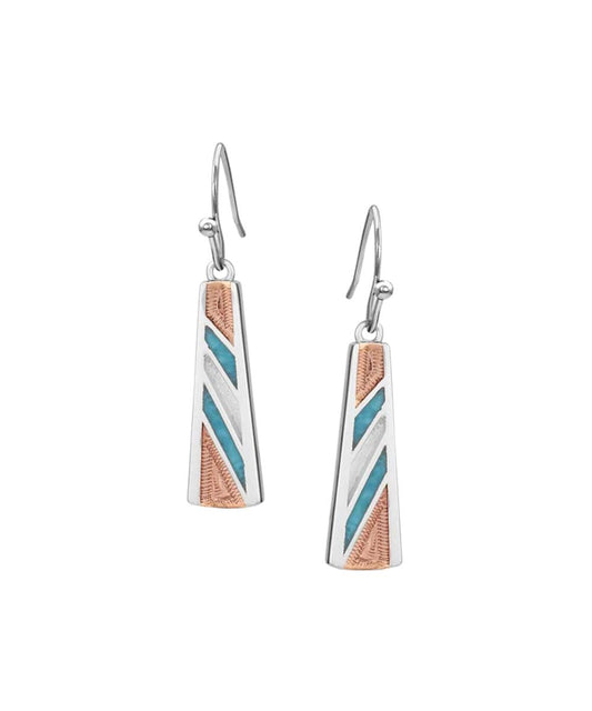 Women's Silver Tone Dangle Earrings Featuring Rose Gold And Crafted Turquoise Accents