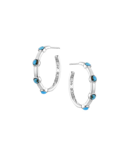 Women's Silver Hoop Earrings With Crafted Turquoise Stone Accents