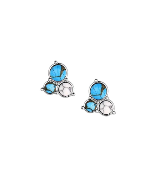 Women's Post Earrings Featuring Crafted Turquoise And Howlite Stones