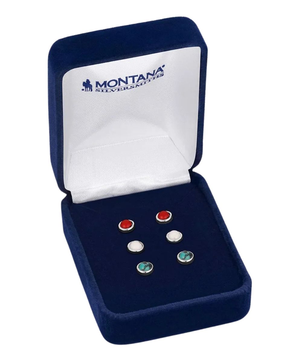 Boxed view of the Montana Silversmiths Women's Patriotic Post Earring Set