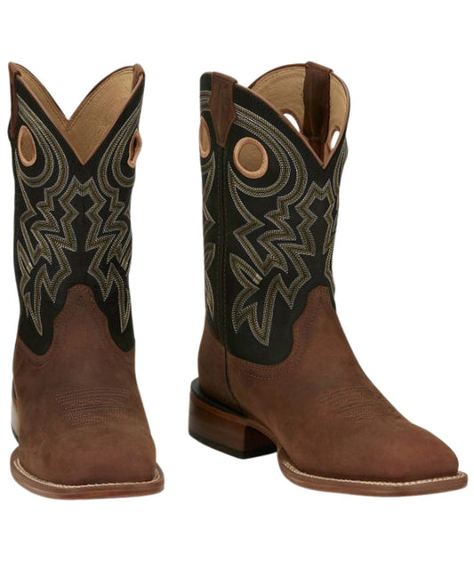 Men's 11" Leather Western Boot With A Brown Vamp And Black Shaft