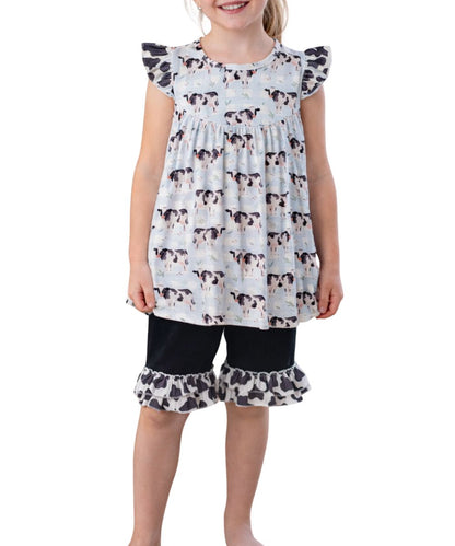 The Wellington Co Little Girls' TwoCan Cow Tank & Shorts Set