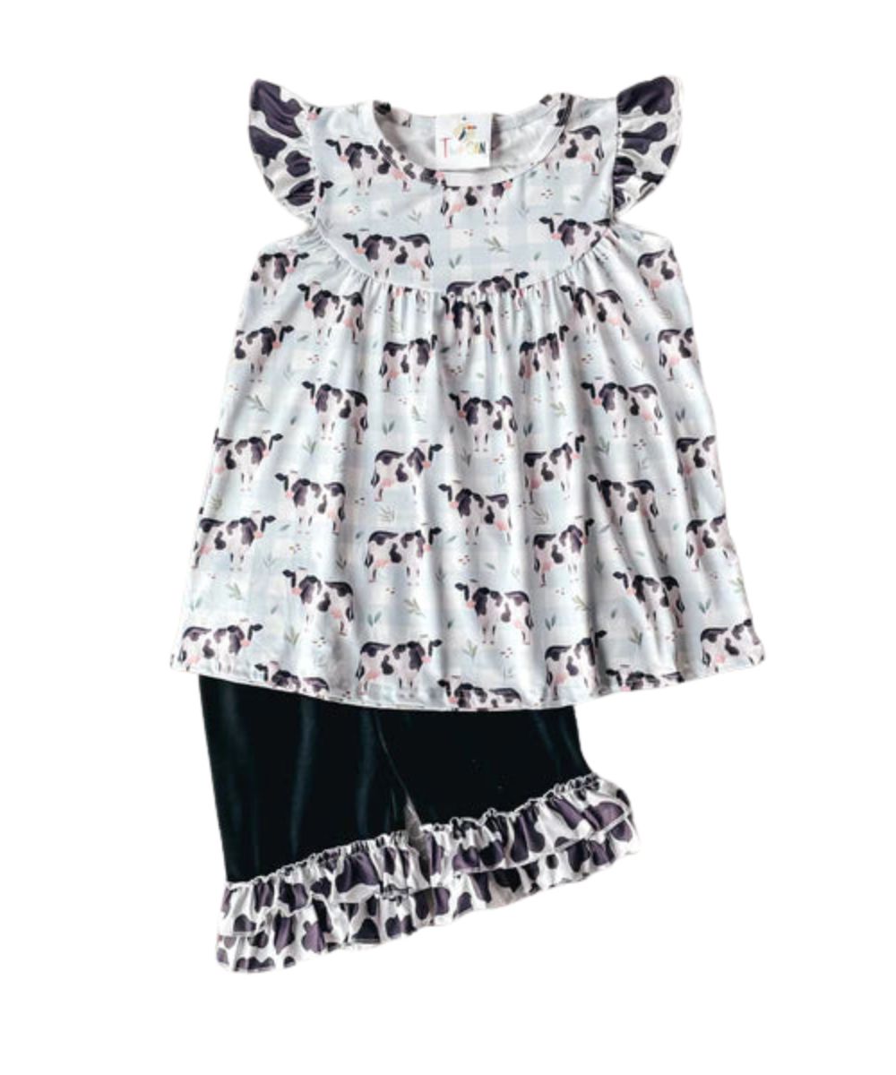 The Wellington Co Little Girls' TwoCan Cow Tank & Shorts Set