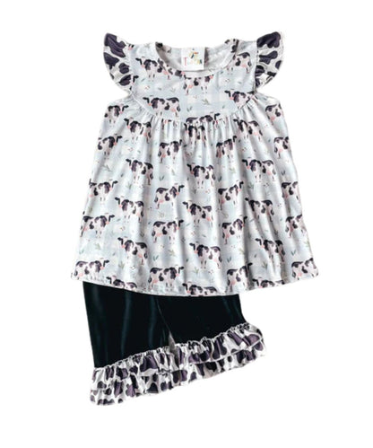 The Wellington Co Little Girls' TwoCan Cow Tank & Shorts Set