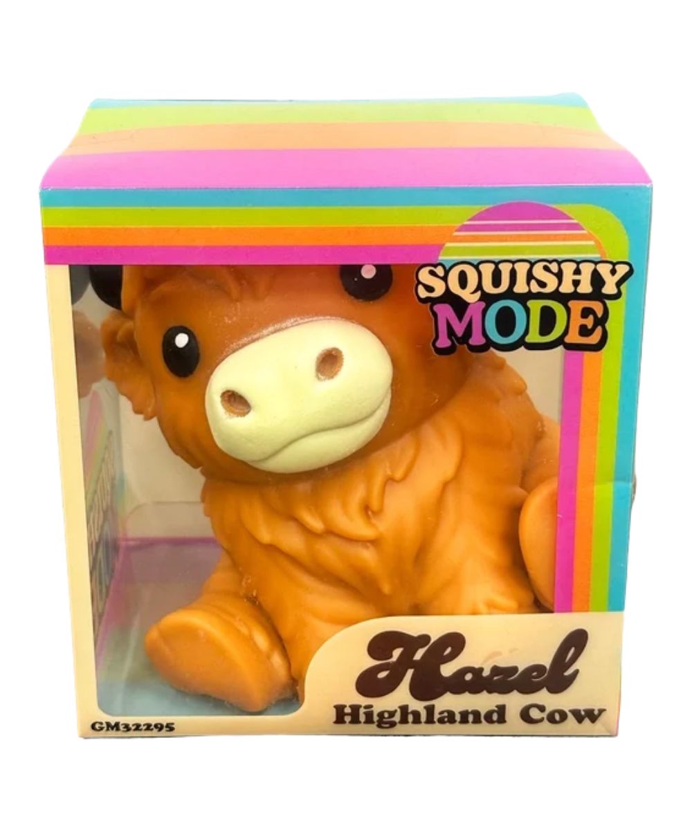 Packaged view of the jumbo highland cow dough filled squishy toy