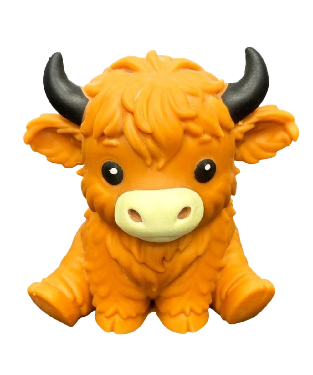 Front view of the Squishy Mode Jumbo Highland Cow sensory toy