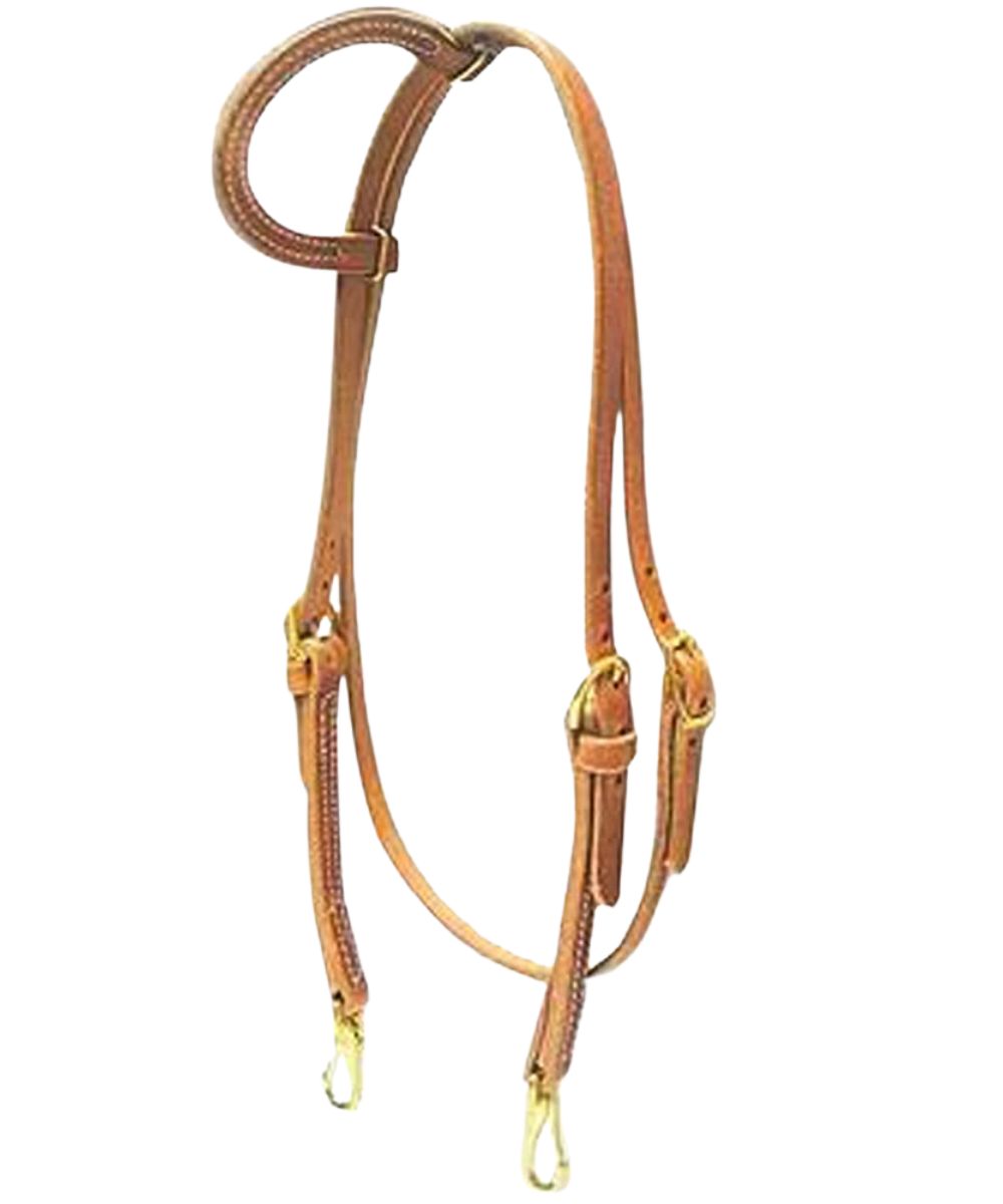 Hermann Oak Harness Leather Single Ear Headstall With Throat Latch And Snap Cheeks