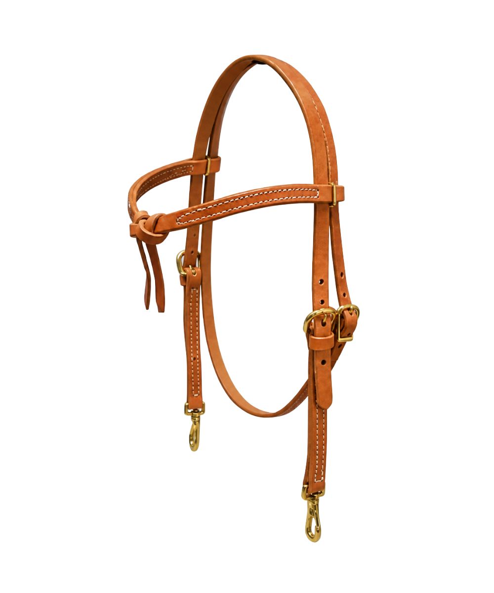 Hermann Oak Harness Leather Knotted Browband Headstall With Solid Brass Hardware