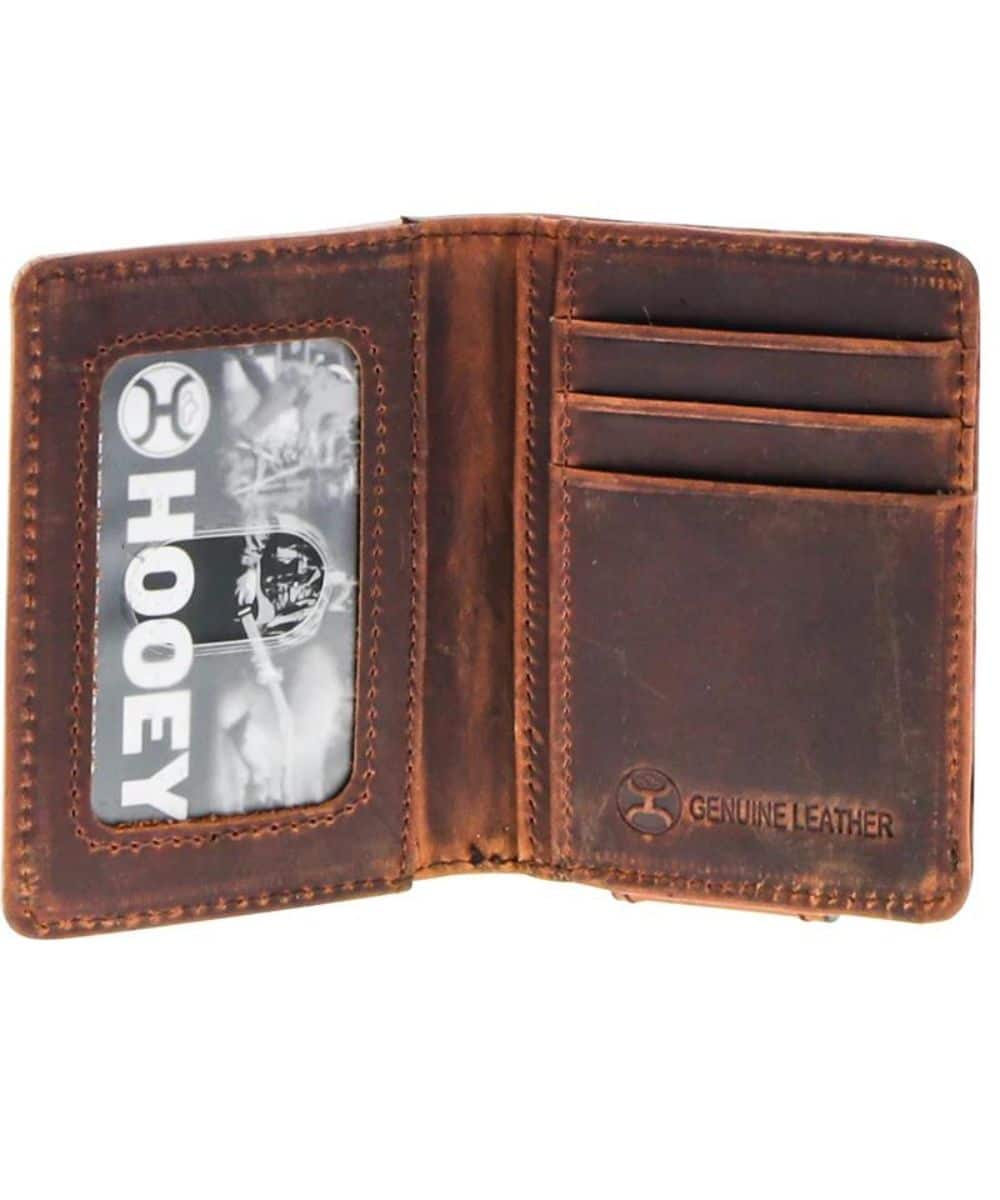 Inside Of The Men's Leather Bifold Wallet Contains A Clear ID Slot And Card Slots