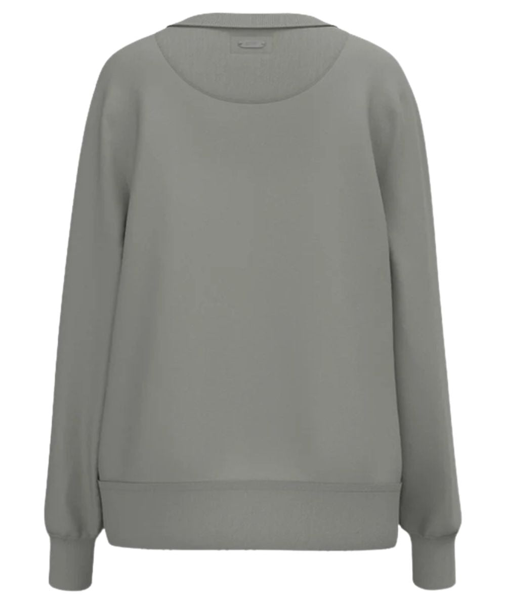 Back view of the women's gray long sleeve pullover sweater