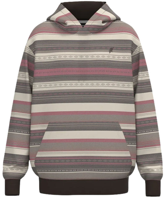 Front view of the boy's Hooey Legendary Hoody Cream/Brown & Red Stripes