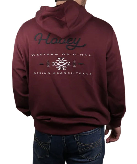 Back view of the men's Hooey Peyote Hoody Maroon With Black Hooey Logo