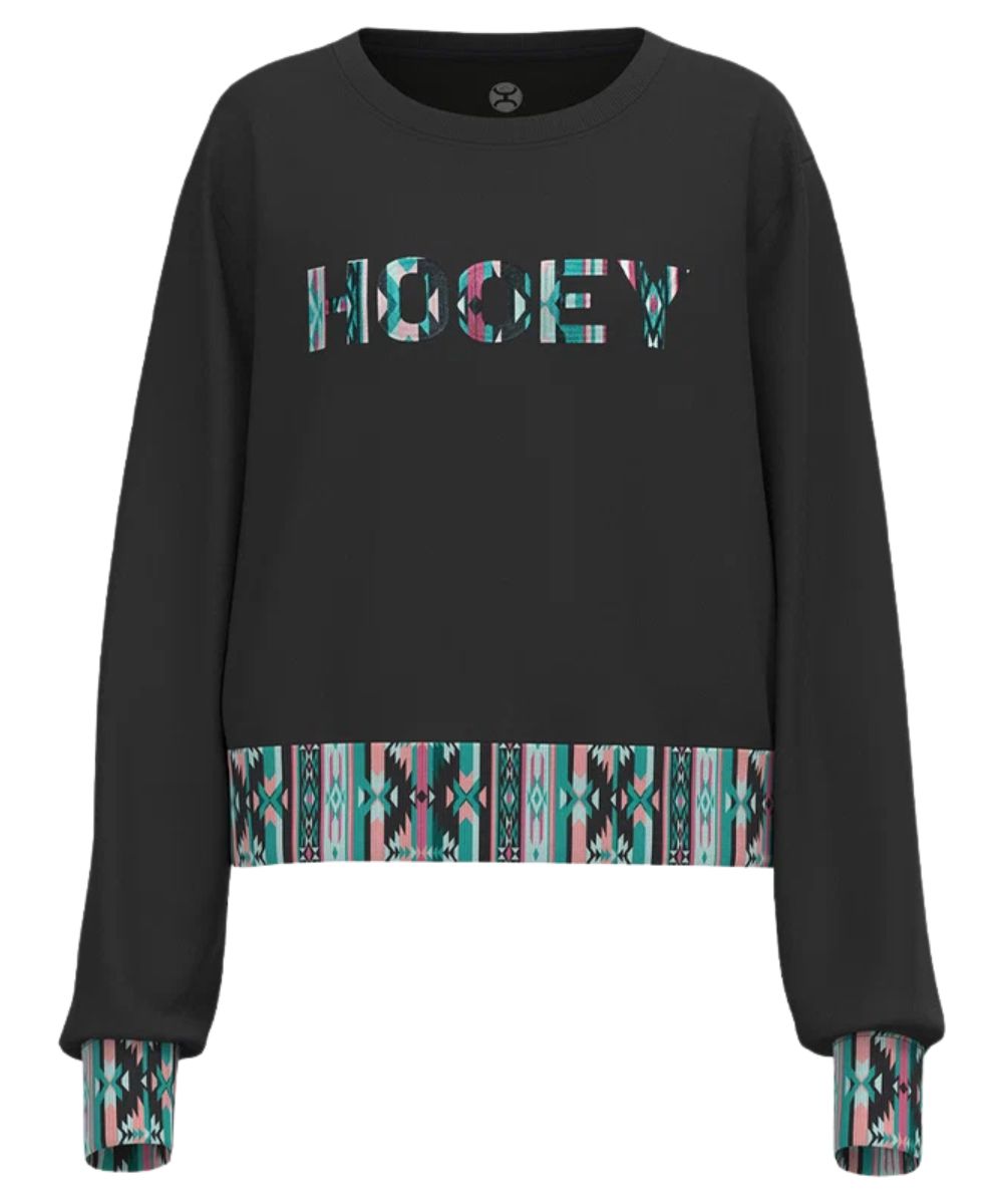 Front view of the girl's Hooey On Deck Crew Pullover Charcoal