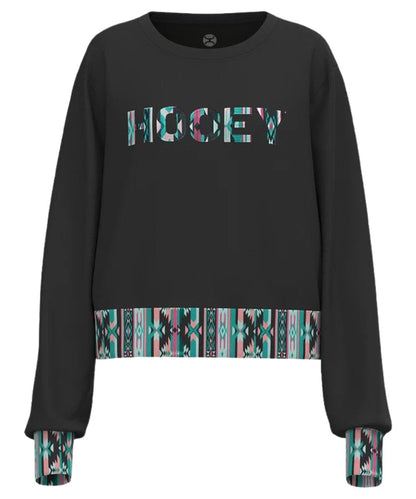 Front view of the girl's Hooey On Deck Crew Pullover Charcoal