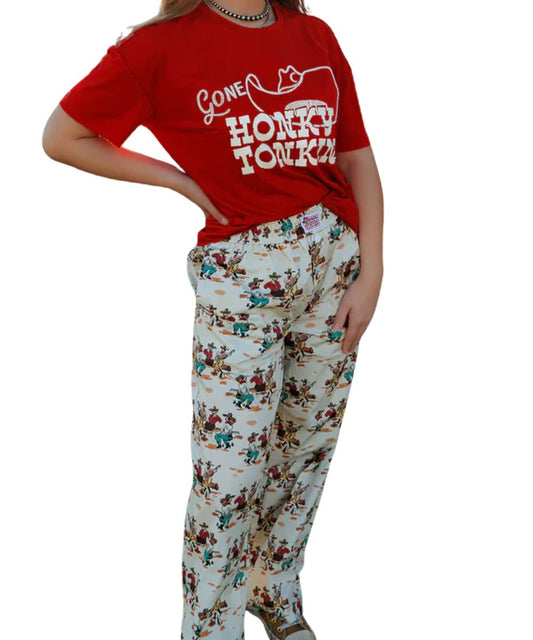 Women's White Boxer-Style Pants Featuring An Elastic Waistband, Hand Pockets, And A Geometric Wagon Wheel Western Print