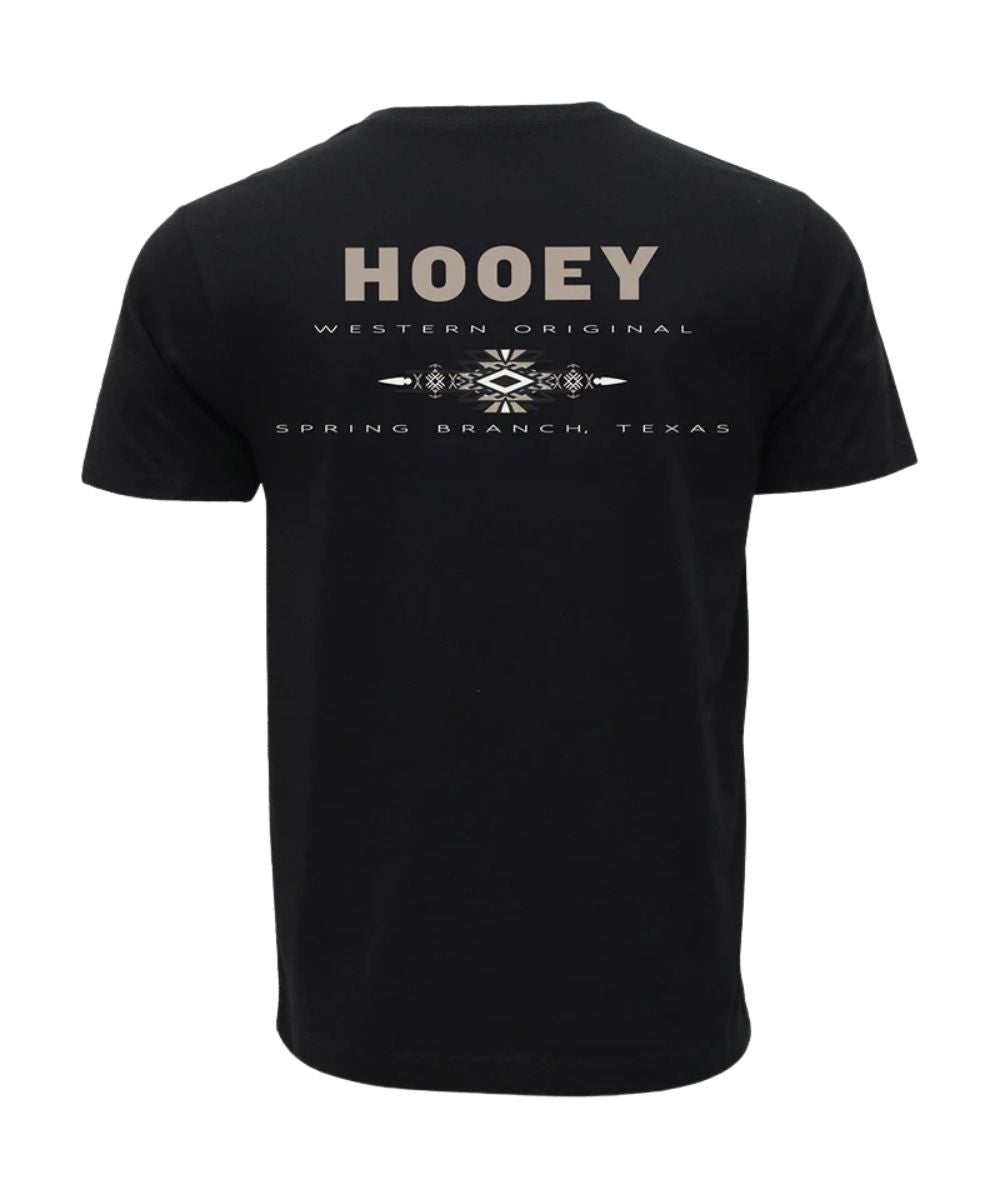 Back view of the boy's black short sleeve tee featuring the tan logo screen printed on the back