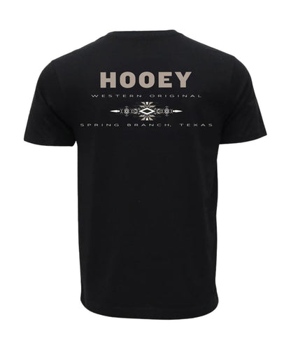 Back view of the boy's black short sleeve tee featuring the tan logo screen printed on the back