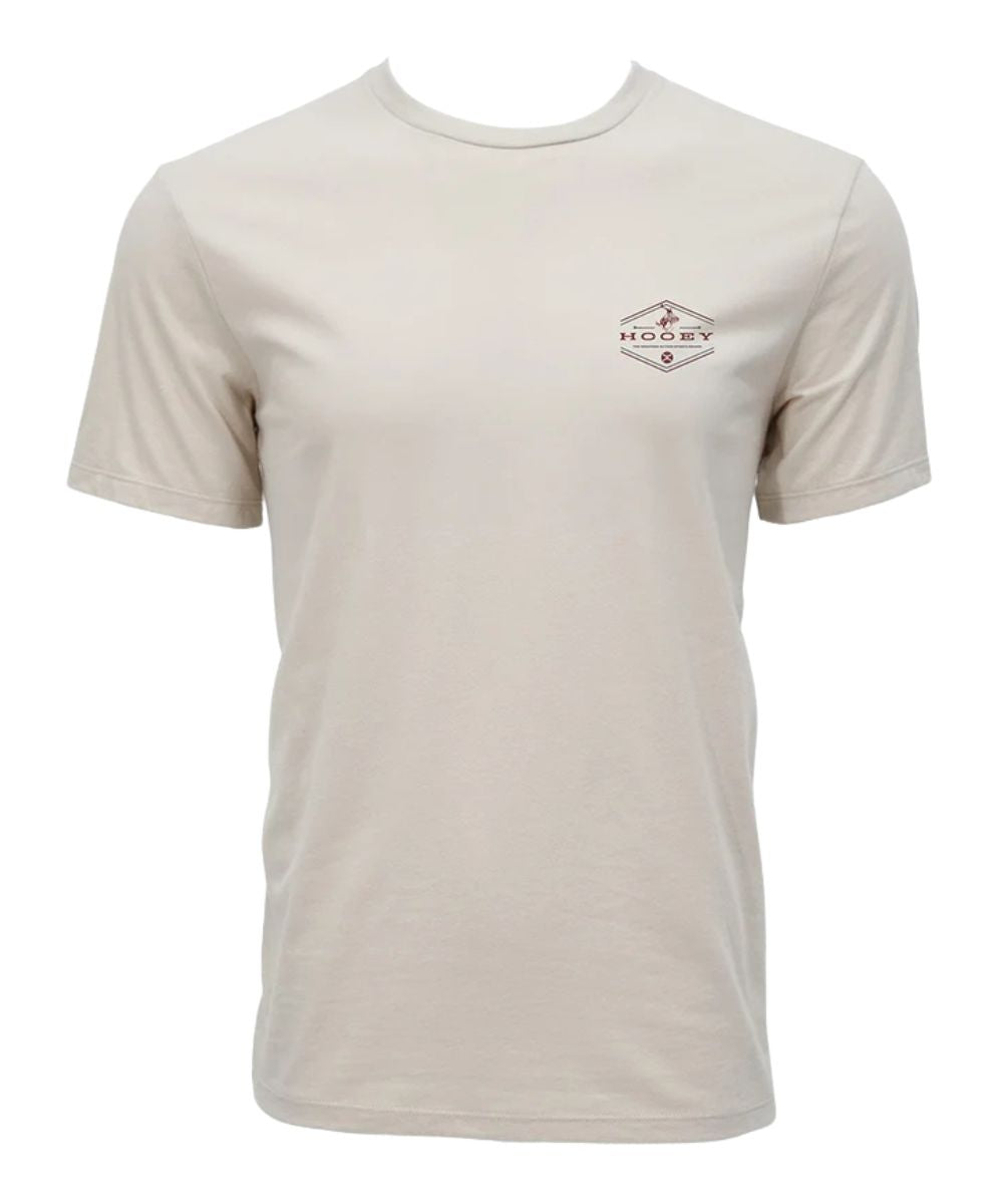 A light beige short-sleeve crewneck t-shirt with a small Hooey brand logo printed on the left chest, displayed on a white background.