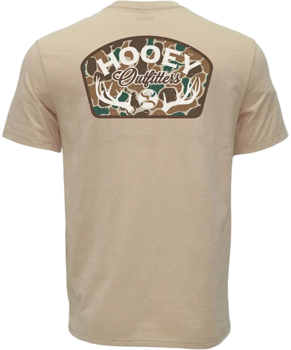 Back view of the boy's Hooey Outfitters Tan T-Shirt featuring the camo antler logo on the back