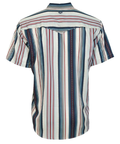 Back view of the boy's short sleeve snap shirt featuring a vented back yoke
