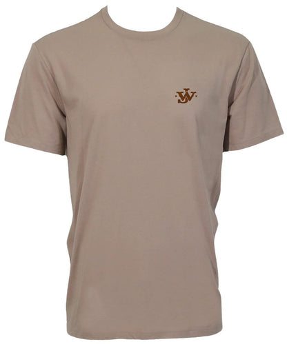 Men's short sleeve crew neck tee featuring John Wayne's initials screen printed on the front left chest.
