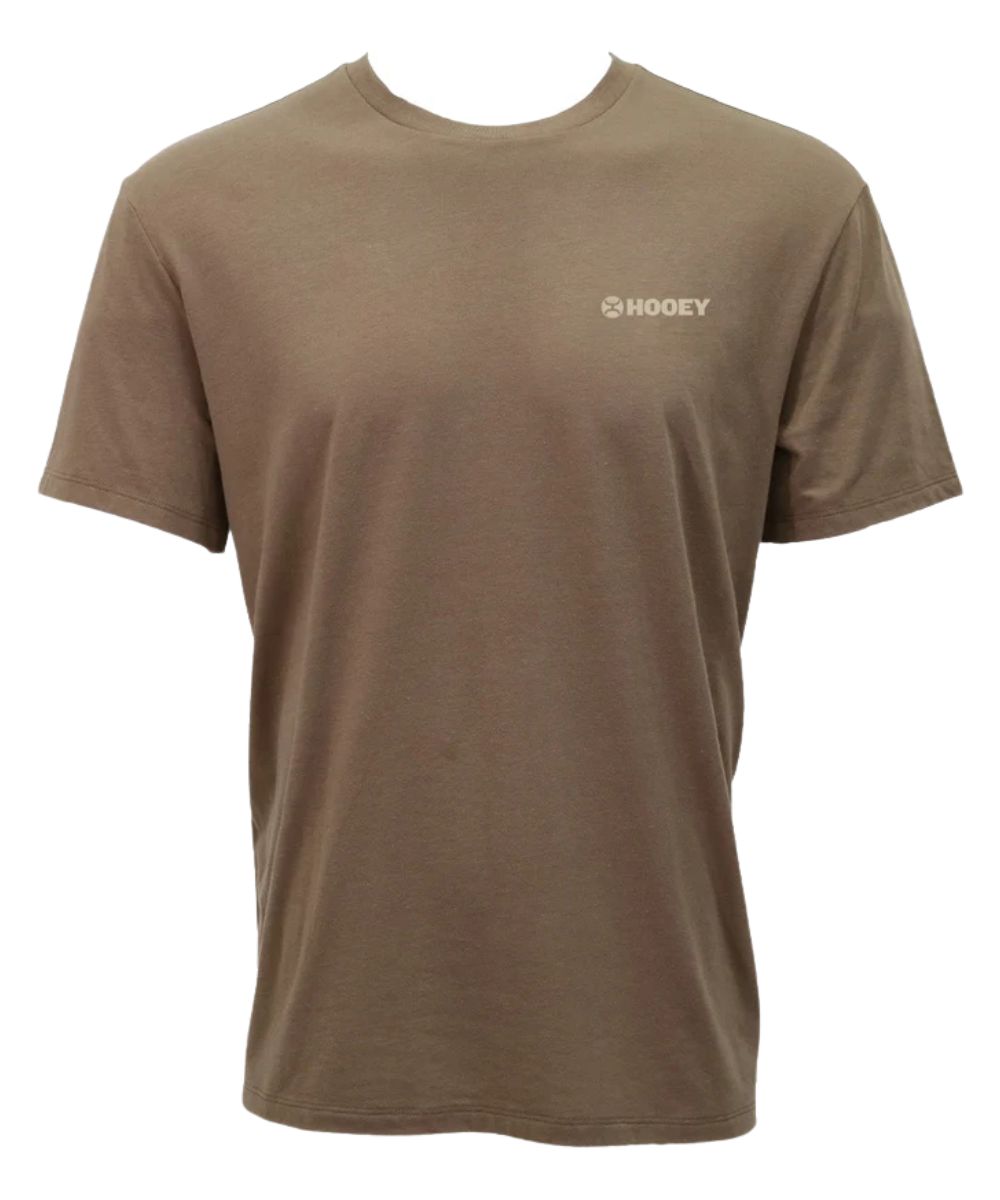 A short-sleeve crewneck t-shirt in a muted brownish-tan color, featuring a small white 'HOOEY' logo on the left chest, displayed on a clean white background.