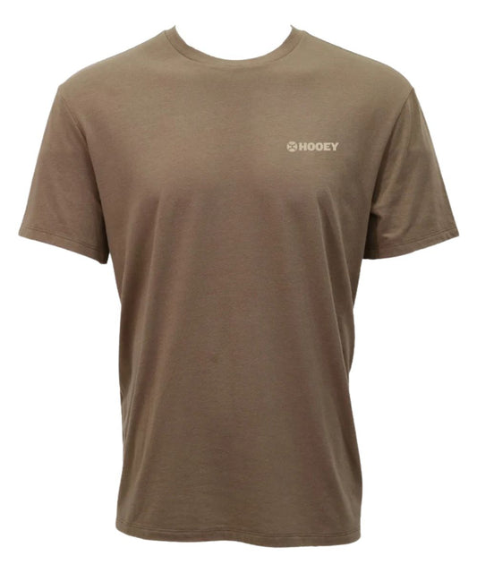 A short-sleeve crewneck t-shirt in a muted brownish-tan color, featuring a small white 'HOOEY' logo on the left chest, displayed on a clean white background.