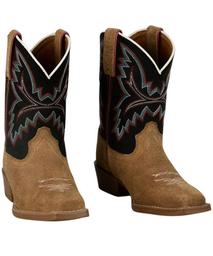 Pair view of the kids' tan and black leather western cowboy boot