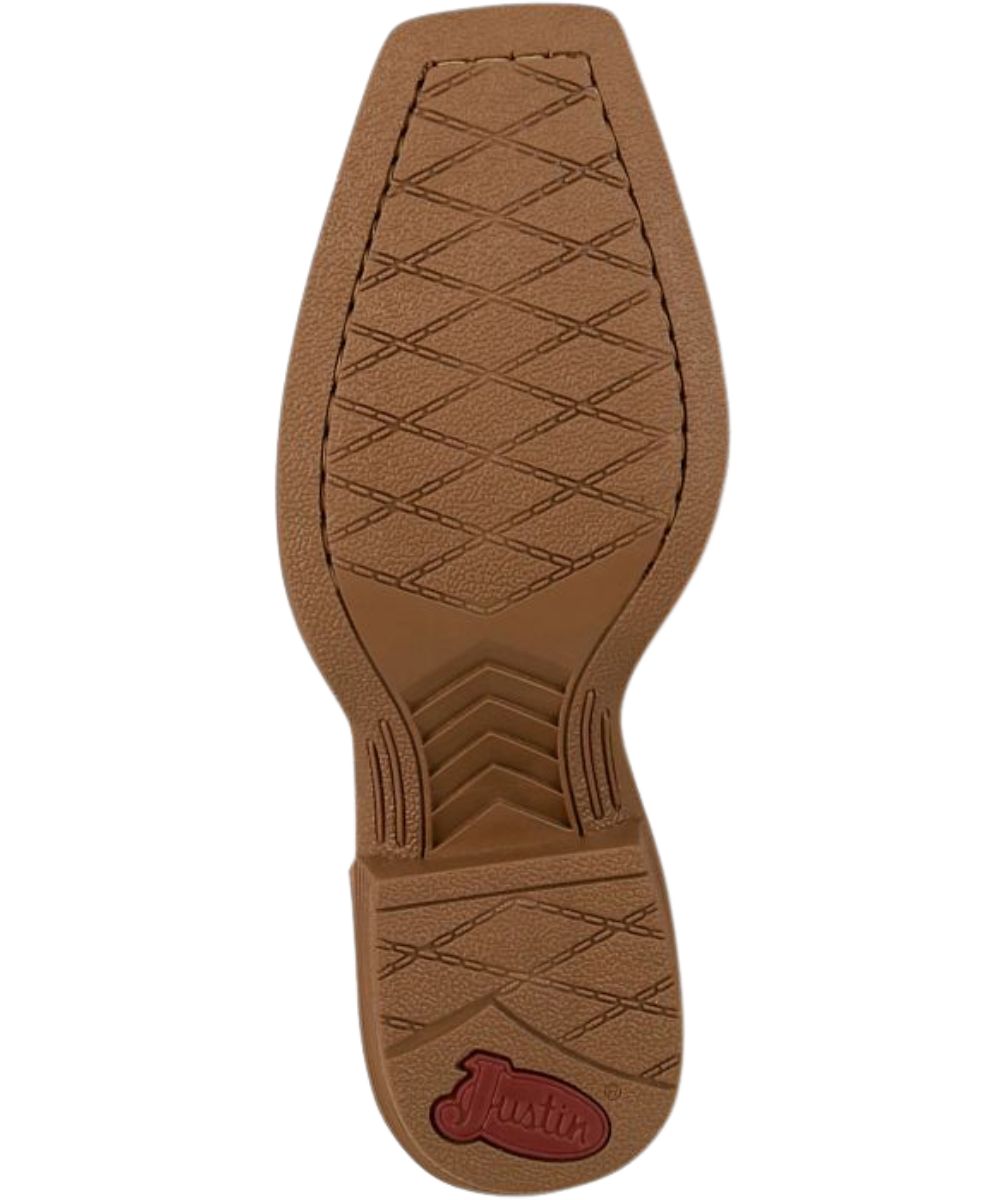 Sole view of the leather-look rubber outsole