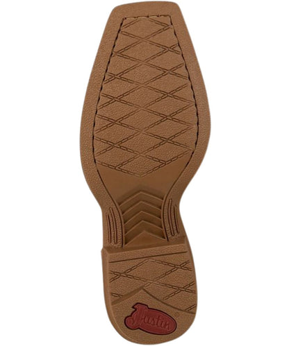 Sole view of the leather-look rubber outsole
