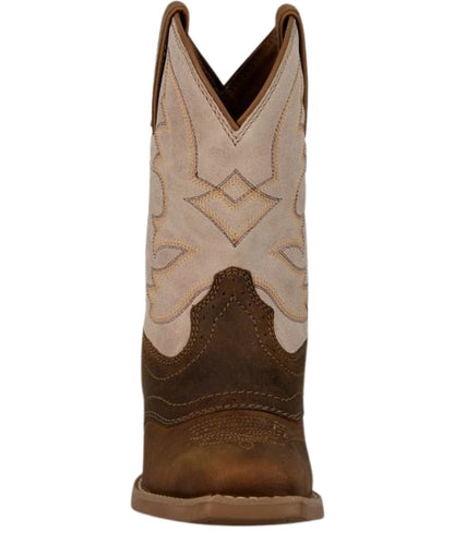 Front view featuring the western square toe on the kids' cowboy boot