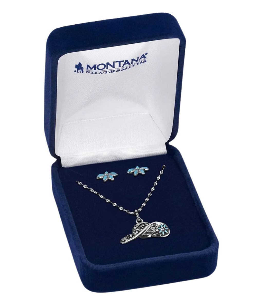 Boxed view of the women's under the brim jewelry set